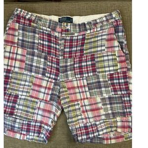 Polo Ralph Lauren Patchwork Plaid Shorts Mens Size 36 Colorful Preppy Spring